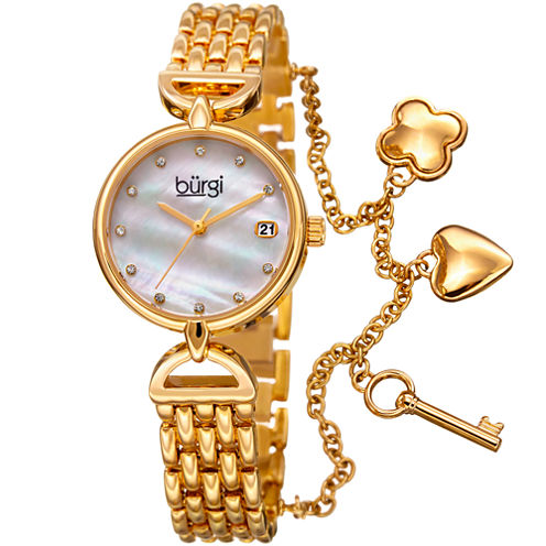 Burgi Womens Gold Tone Strap Watch-B-172yg