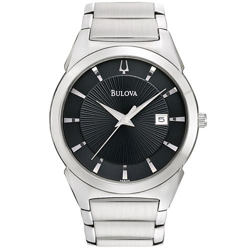 Bulova® Mens Black-Dial Silver-Tone Watch