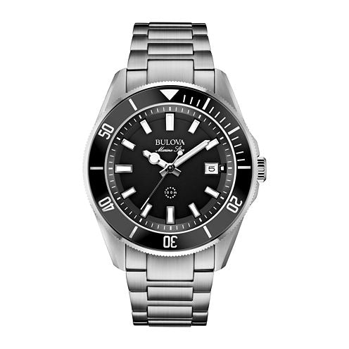 Bulova® Mens Black Dial Stainless Steel Bracelet Watch 98B203