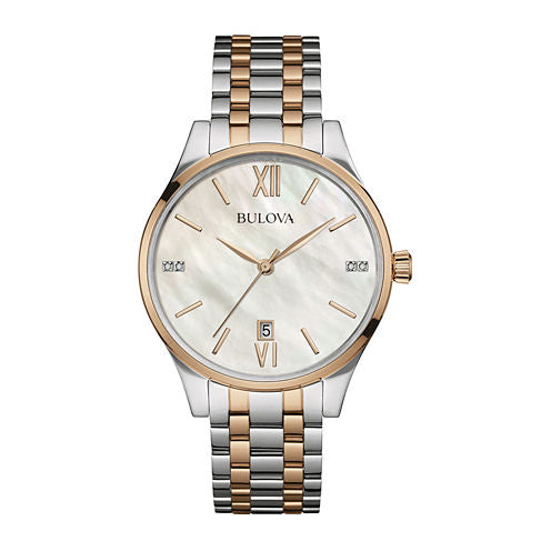 Bulova® Diamonds Womens Diamond-Accent Two-Tone Stainless Steel Bracelet Watch 98P150