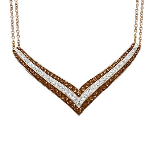 Brown & White Crystal 14K Rose Gold Over Sterling Silver V-Necklace