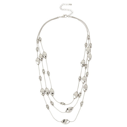 Bold Elements 3 Row Silver Illusion Bead Necklace