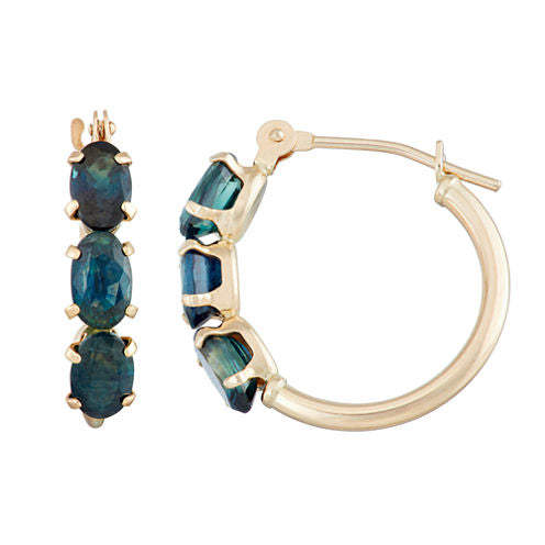 Blue Sapphire 10K Gold 18.1mm Oval Hoop Earrings