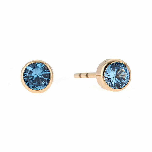 Blue Cubic Zirconia 14K Gold 4mm Stud Earrings