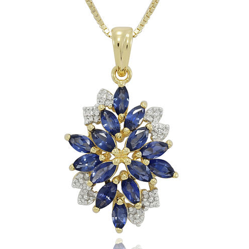 Blue and White Lab-Created Sapphire 14K Yellow Gold Over Sterling Silver Pendant Necklace