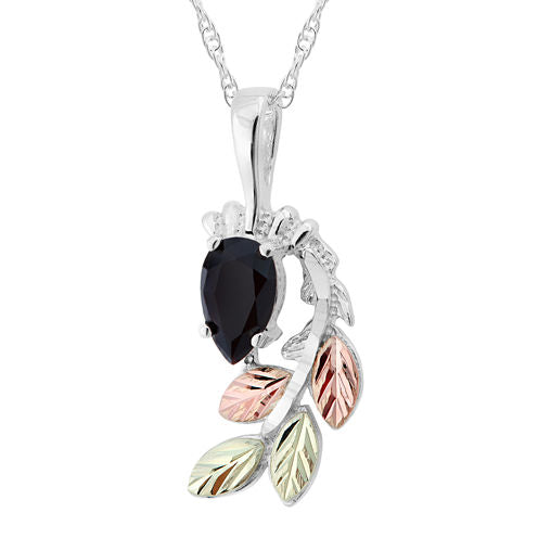 Black Hills Gold Womens Black Onyx Sterling Silver Flower Pendant