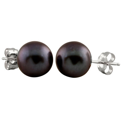 Black CULTURED FRESHWATER PEARLS 14K Gold 7mm Stud Earrings