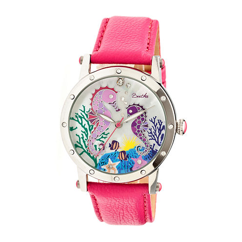 Bertha Morgan Womens Mother Of Pearl Dial Hot Pink Leather Strap Watch Bthbr4201