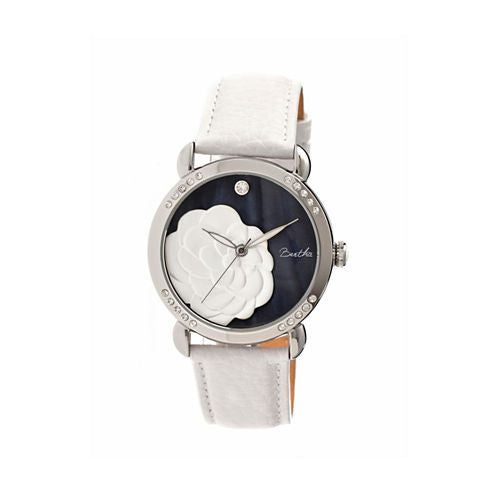 Bertha Daphne Womens White Rose Leather Strap Watch Bthbr4602