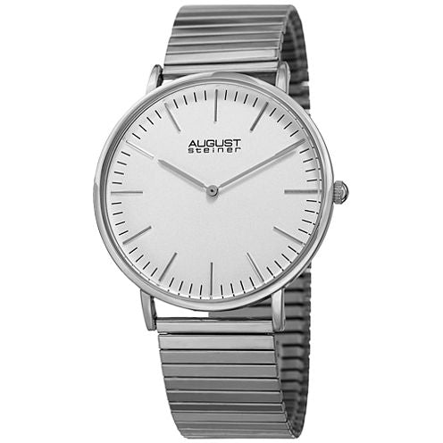 August Steiner Mens Silver Tone Strap Watch-As-8216ss