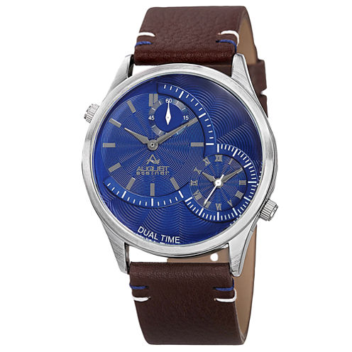 August Steiner Mens Brown Strap Watch-As-8167bu