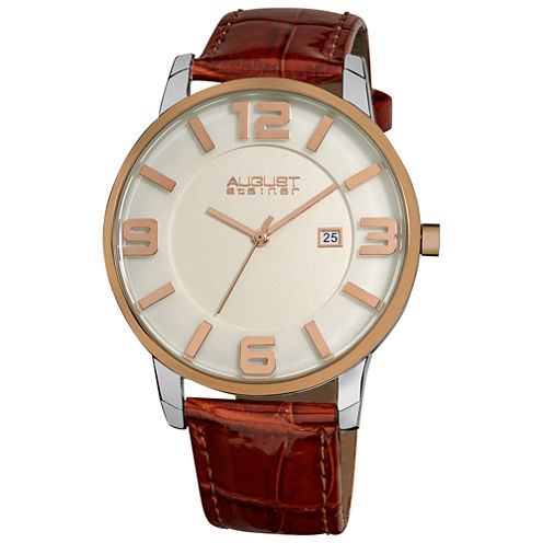 August Steiner Mens Brown Strap Watch-As-8055br