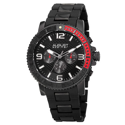 August Steiner Mens Black Strap Watch-As-8179bk