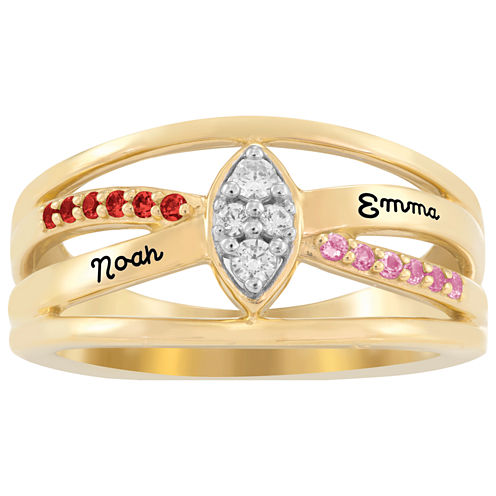 Artcarved Personalized Womens Genuine Multi Color Stone 14K Gold Cocktail Ring