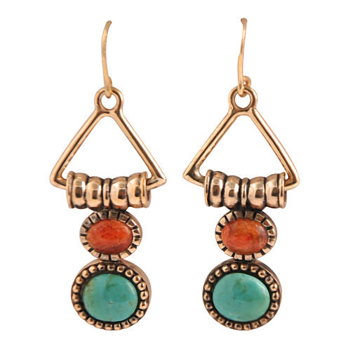 Art Smith by BARSE Turquoise & Coral Triangle Earrings