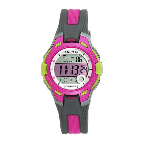 Armitron® Womens Pro Sport Gray and Pink Digital Strap Watch