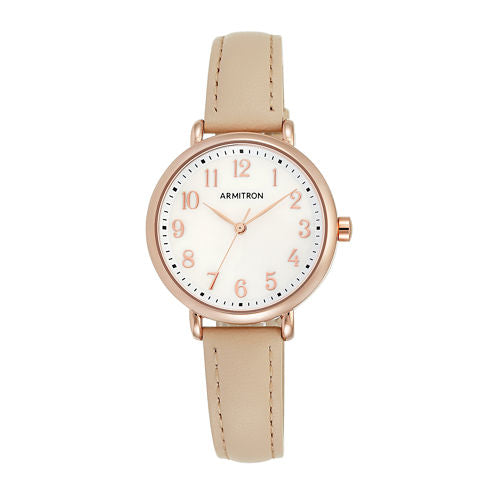 Armitron® Womens Mother-of-Pearl Rose-Tone Pink Leather Strap Watch