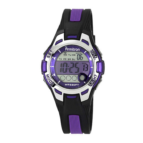 Armitron® Pro-Sport Womens Black/Purple Resin Strap Chronograph Sport Watch 45/7030PURJ