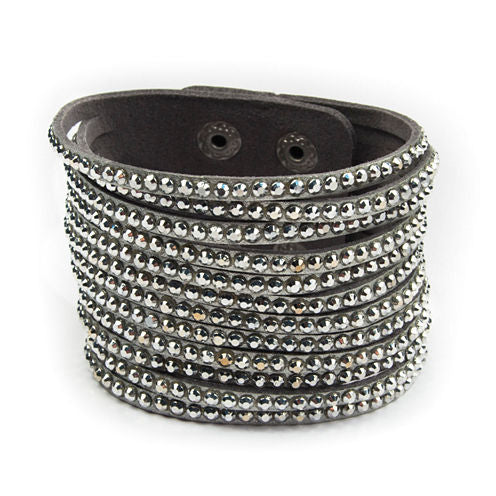 Arizona Silver-Tone Rhinestone Suede Bracelet