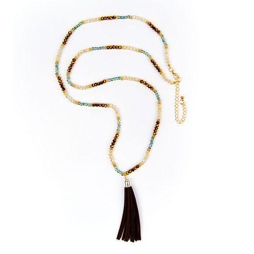 Arizona Beaded Gold-Tone Pleather Necklace