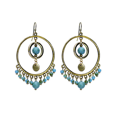 Aris by Treska Blue and Gold-Tone Beaded Hoop Earrings