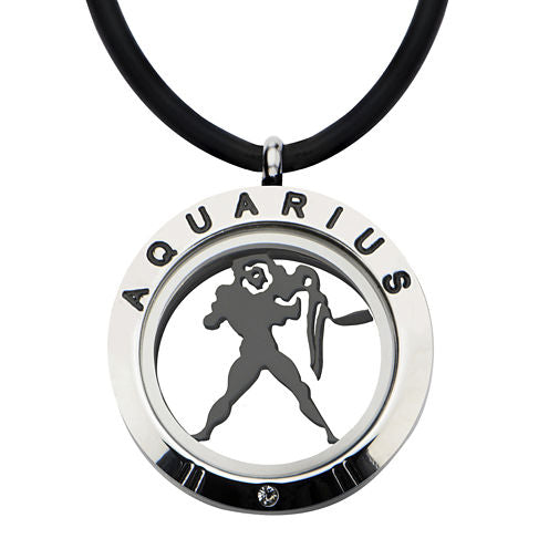 Aquarius Zodiac Reversible Stainless Steel Locket Pendant Necklace