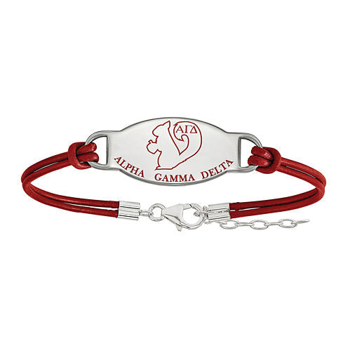 Alpha Gamma Delta Enameled Sterling Silver Oval Leather Bracelet