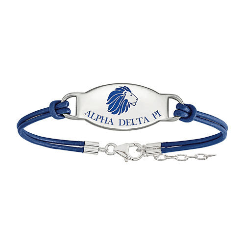 Alpha Delta Pi Enamel Sterling Silver Leather Bracelet