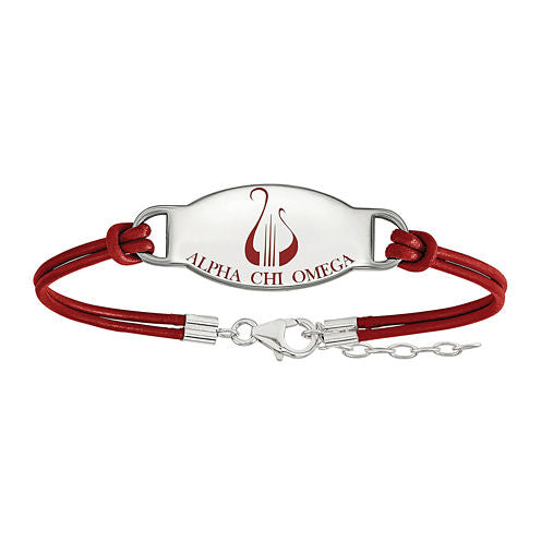 Alpha Chi Omega Enamel Sterling Silver Leather Bracelet