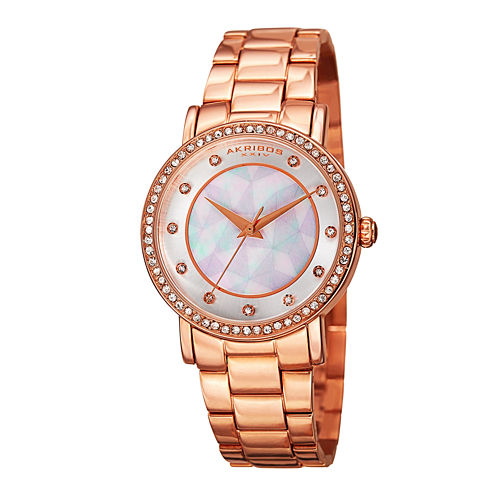 Akribos XXIV Womens White Dial Rose Gold-Tone Bracelet Watch