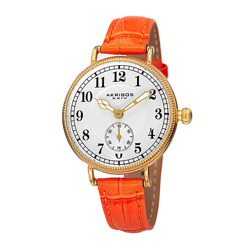 Akribos XXIV Velvet Womens Orange Leather Strap Watch