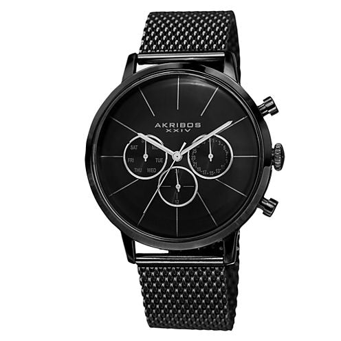 Akribos XXIV Unisex Black Strap Watch-A-714bk