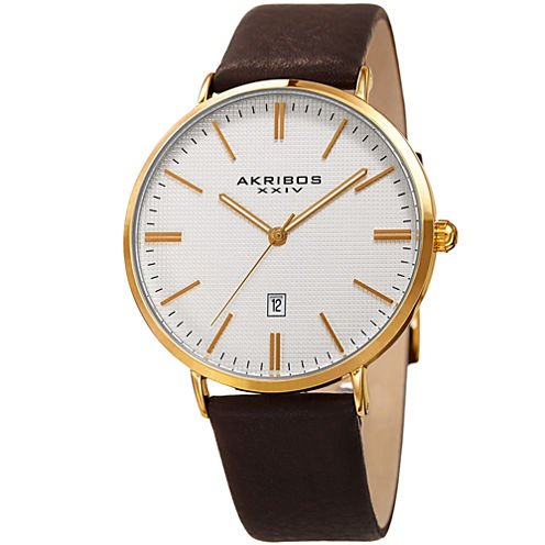 Akribos XXIV Mens Brown Strap Watch-A-935yg