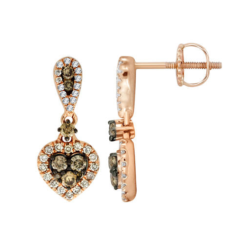 7/8 CT. T.W. Chapagne & White Diamond 10K Rose Gold Drop Earrings