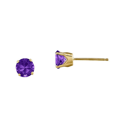 5mm Genuine Purple Amethyst 14K Yellow Gold Stud Earrings