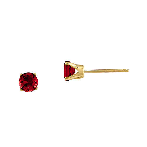 4mm Round Lab Created Ruby Earring in 14K Yellow Gold