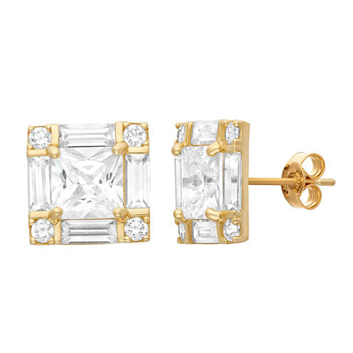 4 CT. T.W. Lab Created White Cubic Zirconia 10K Gold 10.3mm Square Stud Earrings