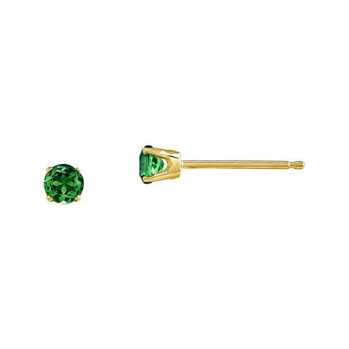 3mm Round Genuine Emerald 14K Yellow Gold Earrings