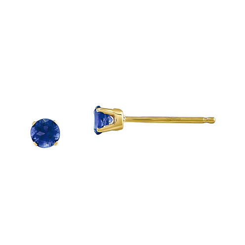 3mm Round Genuine Blue Sapphire 14K Yellow Gold Earrings