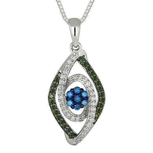 3/8 CT. T.W. White, Green & Blue Diamond 10K White Gold Pendant