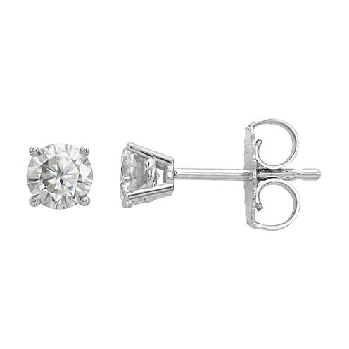 3/8 CT. T.W. White Moissanite 14K White Gold 4mm Round Stud Earrings