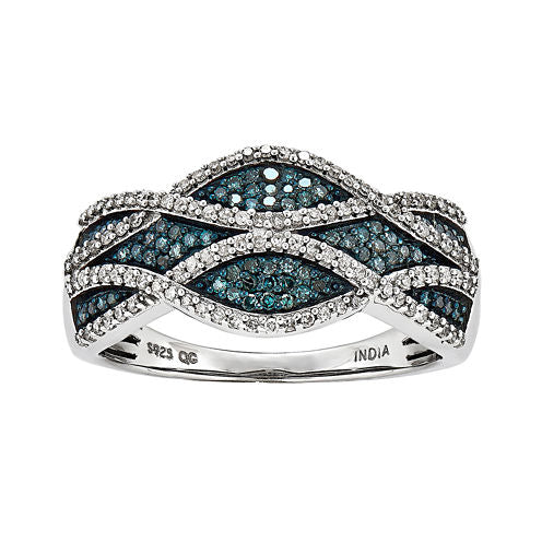 3/8 CT. T.W. White and Color-Enhanced Blue Diamond Swirl Ring