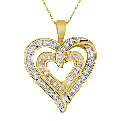 3/8 CT. T.W. Diamond 10K Yellow Gold Double-Heart Pendant Necklace