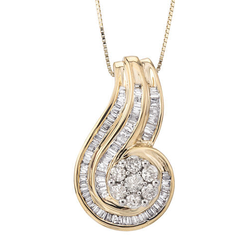 3/4 CT. T.W. Diamond Two-Tone 10K Gold Swirl Pendant Necklace