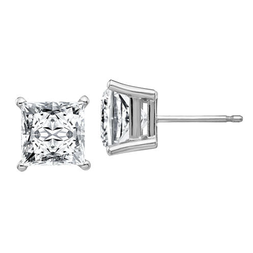 3 3/4 CT. T.W. White Moissanite 14K White Gold 7mm Square Stud Earrings