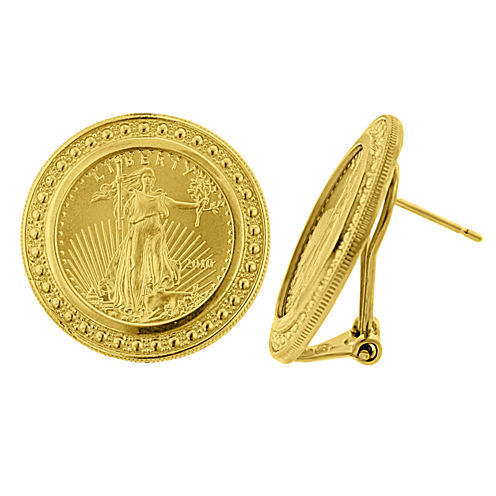 22K Gold 1/10 Oz Eagle Coin 14K Gold Clip On Earrings