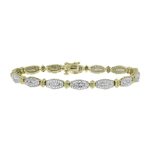 2 CT. T.W. Round And Baguette Diamond 10K Yellow Gold Bracelet