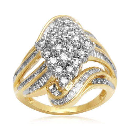 2 CT. T.W. Diamond Cluster 10K Yellow Gold Swirl Ring