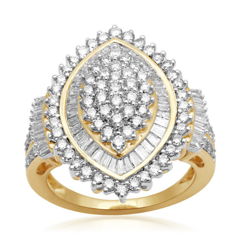 2 CT. T.W. Diamond 10K Yellow Gold Cluster Ring