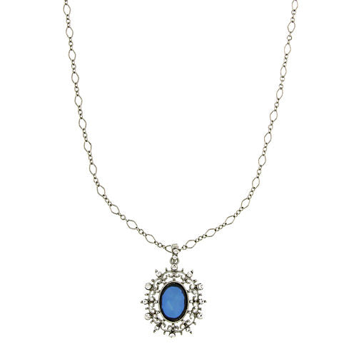 1928® Jewelry Silver-Tone Blue Crystal Oval Pendant